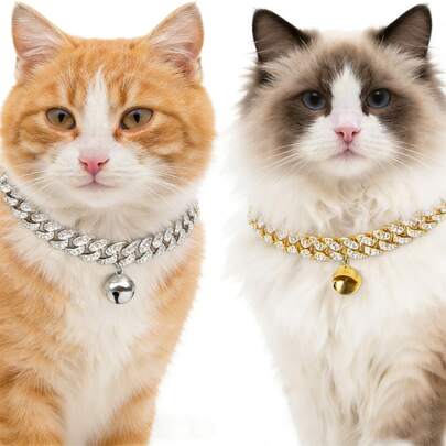 2pcs Classic Dog Necklace, Rhinestone Pendant, Cat & Dog Collar Accessory, Hip Hop Style Jewelry, Fashionable & Durable