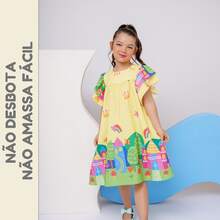 Girls' Themed Dress - , Enchanted Garden, Bees, Butterflies - Graduation, Fashionable, Blogger Style, Cool, For Parties, Birthdays, Everyday Wear, Casual, Girl's Clothing, Teen, Wedding, Printed, Loose-Fitting, Summer, Floral - 薑色 - 查看 4
