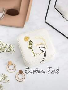 1 Stück personalisierte Schmuckbox, Blumen Reise Schmuckkoffer, Ringaufbewahrungsbox, Brautjungferngeschenk, Hochzeitsgeschenk, Monogramm Ringbox, Geschenkbox für Frauen (geeignet für Ringe, Anhänger, Ohrringe, Halsketten usw.). Geeignet als Geschenk für sie, Freundin, Mutter, Freundin, für Anlässe wie Valentinstag, Geburtstag, Muttertag, Neujahr. - Verschiedenfarbig - Übersicht 3