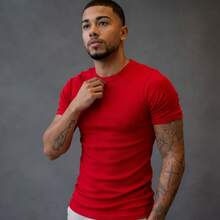 American Ribbed Fitted T-Shirt, Gringa Style, Slim Fit, Casual, Premium Men's Spring/Summer - Rojo - Ver 3