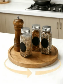 1/2pcs Kitchen Supplies, Wooden Tray, Spice Containers, Kitchen Spice Rack, Kitchen Storage Rack, Kitchen Organizer, Tray, Kitchen Decor, Rotating Tray, 8-Inch Round Multi-Purpose Tray, Round Wooden Spice Rack, Kitchen Organizer Rack, Cabinet Rotating Tray, Countertop, Table Or Dining Room, Food Tray, Snack, Dessert Tray, Holiday Gift, Home Kitchen Storage Plate, Kitchen Gadgets - Mocha Brown - View 5