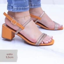 Women's Glittery Mid-Heel Sandal With A Comfortable Small Heel - 鏽棕色 - 查看 10