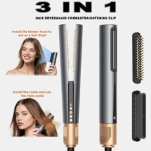 三合一多功能造型工具（200M负离子）| 高速气流+快速加热 | 三档温度设置+冷热模式 | LCD显示屏+自动断电（过热保护）| 适用于所有发质 | 干发/直发/自然卷/紧致波浪/蓬松/刘海造型 | 不毛躁，不静电 | 理想的情人节礼物 - 灰色 - 查看 11