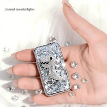 Cute Innovative Lighter, Dual Flame Windproof Lighter, Metal Embossed Rhinestone Butane Torch Lighter, Refillable Adjustable Flame - 白色恐龍(不含氣體) - 查看 2