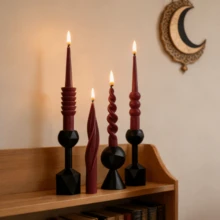 1pc Wine Red Elongated Scented Candle, Available In Wave, Cylinder, Hemisphere Or Spiral Shape. Made Of Smokeless Soy Wax, Suitable For Ambiance Creation,Home Decor,Party,Tabletop Decoration,Holiday Gift,Romantic Candlelight Dinner,Wedding Decoration - Multicolor - View 10