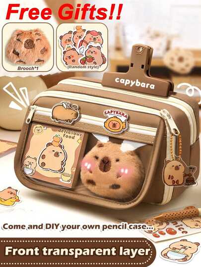 Large Size Macaron Pattern Pencil Case/Storage Bag, Available In Blue, Pink, Beige, Green, Purple And Black. Ins-Style Stationery Bag, Portable Pencil Case/Storage Bag Or Cosmetic Bag. Suitable For Teenagers' Office And Study Needs. Back To School Essential.