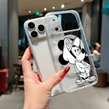 Disney Mickey Mouse Street Style Clear Phone Case: Cool Monochrome Line-Art Mickey In Hoodie & Cap, Magnetic Charging Compatibility & Shockproof Air Cushion Corners For IPhone 17, 16, 15, 14, 13, 12, And 11 Pro Models. Constructed With Durable TPU And Includes Shockproof Protection. A Perfect Gift For Family, Friends, Birthdays, Holidays, And Special Occasions. - 無色 - 查看 4