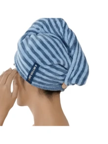 Soft Absorbent Microfiber Modern Striped Quick-Dry Hair Wrap, Low Linting Polyester Blend Head Wrap With Character Theme - Multicolor - View 4