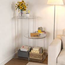 Transparent Acrylic 3-Layer Round Side Table, Modern Stepped Bedside Table Or Plant Stand, Suitable For Living Room, Bedroom Or Entrance. - Transparent - View 2