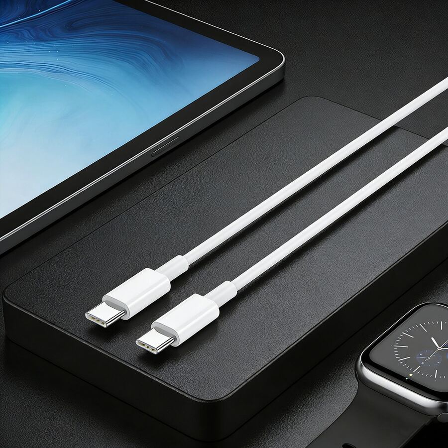 3-5条通用型3.3英尺耐用防撕裂智能温控快充Type-C数据线，兼容苹果17/17Pro/16Pro/16/15/15Pro、iPad、S25、平板电脑等，适合日常办公和旅行使用。 - 白色 - 查看 1