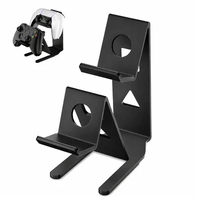 金属双把手桌面支架，重型游戏手柄支架，底座稳固，兼容Switch游戏手柄及其他主流游戏手柄，优雅收纳架，节省空间的桌面支架，黑色