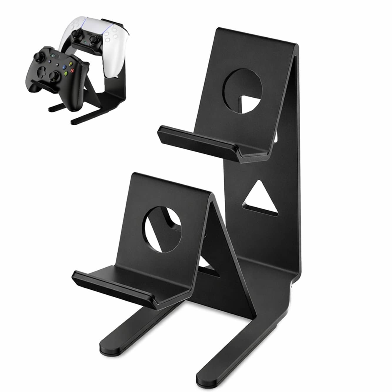 Metal Dual Controller Desktop Stand, Heavy Duty Gamepad Holder With Stable Base, Elegant Organizer Compatible With Switch Style Controllers And Other Mainstream Game Controllers, Space Saving Desk Storage Stand, Black - Multicolor - View 1