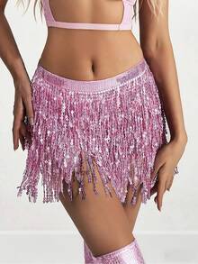 亮片裹身裙肚皮舞臀巾流苏裙闪亮流苏裙狂欢派对女装 - 彩色 - 查看 43