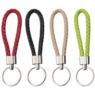 8pcs Colorful PU Leather Keychains With Stainless Steel Key Rings, Braided Lanyards, Suitable For DIY Pendant, Car Key Chain, Handbag, Wallet Accessories, Unisex (Multiple Colors Available)