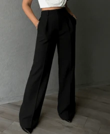 Pantalones rectos de unicolor, casuales y elegantes, minimalistas, adecuados para el uso diario, el transporte y la oficina - Negro - Ver 2