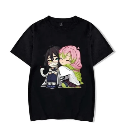 Kanroji Ri Iguro Obanai Cartoon Print T-Shirt Couple Loose Short Sve Round Neck Top Anime Casual Shirt Tees.Png