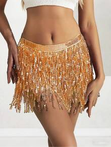 亮片裹身裙肚皮舞臀巾流苏裙闪亮流苏裙狂欢派对女装 - 彩色 - 查看 26