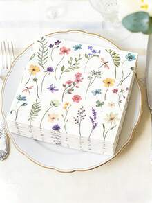 100/60/16 Pcs 6.5 Inch Disposable Floral Printed Napkins, Suitable For Picnics, Weddings, Bridal Showers, 1st Birthday Parties And Other Occasions - Flowers - View 5