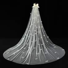 1pc Pearl Beaded Bow Bridal Veil, Cute & Elegant 3 Meters Long Train Veil, Suitable For Wedding Ceremony In Cathedral - Bow Style - View 9