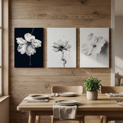 1/3 Panel, Marco opcional, Pintura de aceite impresa de alta calidad, Estilo moderno, unicolor, Floral, Ilustración, Botánica, Amantes de las flores, Póster de arte de pared, Decoración del hogar, Adecuado para sala de estar, sofá, mesita de noche, pasillo, dormitorio, baño, oficina, Regalo de arte perfecto, Embalaje en tubo rígido de PVC