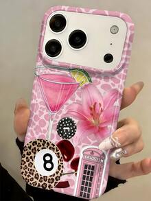 Stylish Cute Leopard Print Pattern Glossy Phone Case Compatible With IPhone 17ProMax 17Pro 17Air 17 16 15 14 13 12 11 Pro Max 16 15 14 Plus Cases Shockproof Back Cover Shell - Coral Pink - View 10