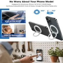 可调节手机指环支架，360°旋转，可折叠桌面手机支架。适用于车载手机支架、指环支架，超薄设计，兼容等手机。附赠1张磁性贴纸，情人节礼物之选。 - 黑色 - 查看 10