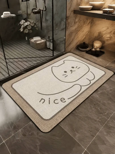 1pc Super Absorbent Silicone Bath Mat With Cute Cat Design - Soft, Anti-Slip, Anti-Dirt, Quick Dry Bathroom Mat, Easy To Clean, Rectangular, Bathroom Decor, Home Decor Mat