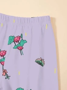 Disney 2 paquets Ensemble de pyjamas pour jeunes filles, manches courtes pour le printemps et l'été, tenues de détente douces, respirantes et légères, pyjamas mignons avec motifs de dessins animés, vêtements de nuit confortables pour les filles de 4 à 7 ans - Lilas - Voir 7