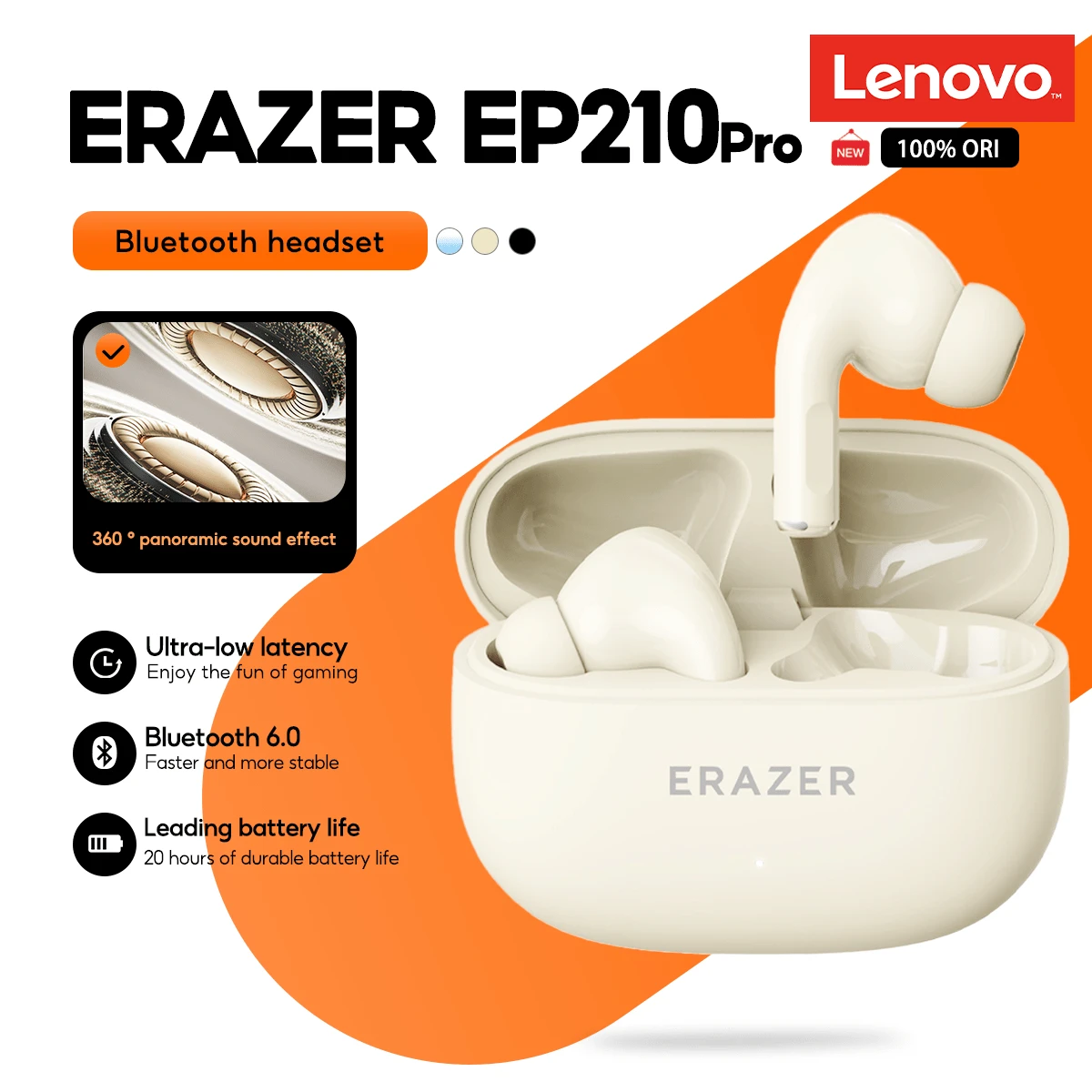 Lenovo 联想 ERAZER EP210Pro 无线蓝牙入耳式耳机，带麦克风，蓝牙 6.0，HiFi 音质 - 均碼 - 查看 1