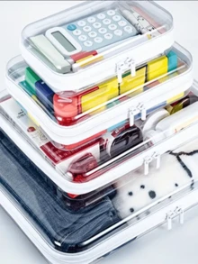S/M/L/S+M+L Hot-Selling PVC Zipper Toy Storage Box, Transparent Hard Stackable Organizer Bag, Home Storage Container, Multi-Functional Transparent Design, Suitable For Clothes, Full-Function Storage Bag, Suitable For Travel, Back To School, School Supplies, Travel - Multicolor - View 4