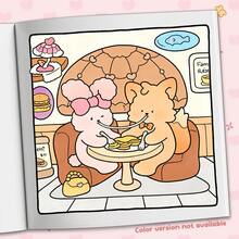 1 pièce Livre de coloriage mignon et confortable Date Moments, couple de girafes kawaii doux, illustration de dessin animé de rendez-vous romantique au parc, incluant un chiot corgi, pages d'art linéaire minimaliste doux, convient aux adolescentes et aux adultes, cahier d'exercices de pratique de l'art de la pleine conscience, cadeau de loisir romantique - Moments de rendez-vous - Voir 8