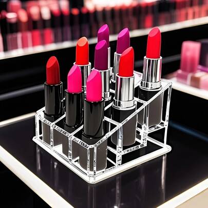1pc Clear Acrylic Lipstick Organizer, Multi-Slot Cosmetic Display Stand For Lipsticks Lip Glosses Nail Polish, Lightweight Sturdy Makeup Storage Rack, Countertop Vanity Organizer For Bathroom Bedroom Dressing Table, Space-Saving Beauty Cosmetic Holder For Women Girls