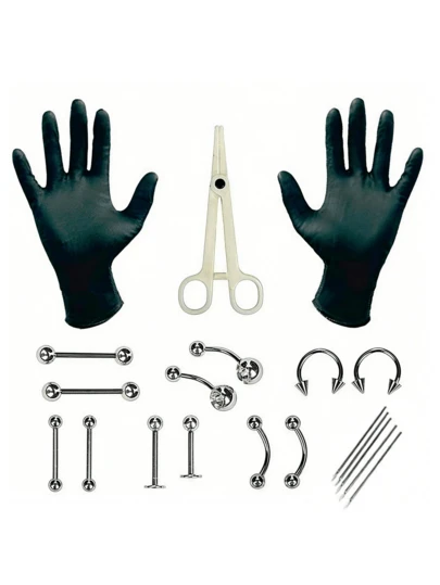 هذه المجموعة من اكسسوارات الثقب القابلة للتخلص منها تشمل اكسسوارات وأدوات الثقب المصنوعة من الفولاذ المقاوم للصدأ 316، مناسبة لكل من الرجال والنساء. تشمل هذه المجموعة اكسسوارات الثقب للأنف والسرة والشفاه والأذن واللسان والغضروف والحواجب، بالإضافة إلى إبر الثقب بقياس 14 و16.