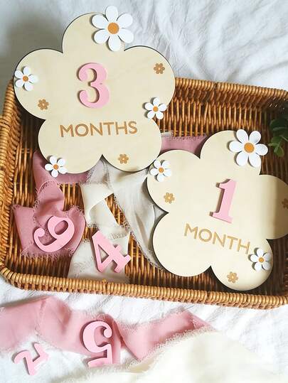 1 Set Wooden Milestone Cards, Wooden Milestone Birth Markers, Photography Milestone Cards, 1 Month To 1 Year Growth Cards, Pregnancy Journey Milestone Markers, Baby Shower Party Decorations