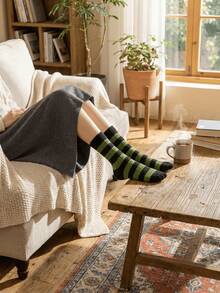 1/2/3/4/5/6/Pairs Random Women's Retro Striped Crew Socks, Y2K Grunge Style Ribbed Knit Cotton Mid-Calf Hosiery For Daily Wear & Cosplay - Multicolor - View 4