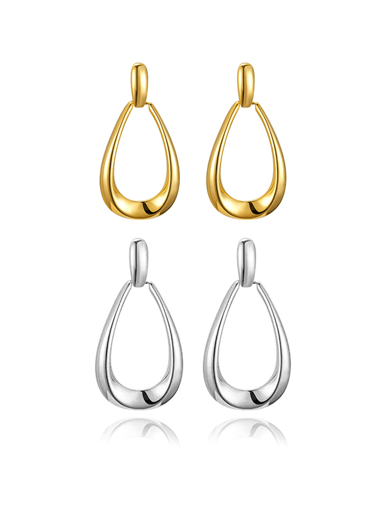 925 Silver Gold Plated Plain Circle Earrings French Minimalist Hypoallergenic Valentine Gift Box - Multicolor - View 1