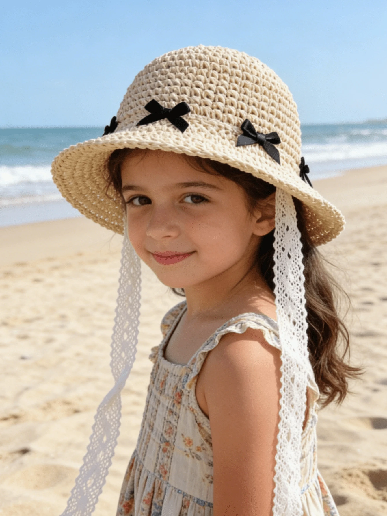 Children's Lace Bow Straw Hat, Summer Sun Protection, Foldable Beach Hat For Baby Girls - 1PC - View 1