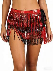 亮片裹身裙肚皮舞臀巾流苏裙闪亮流苏裙狂欢派对女装 - 彩色 - 查看 17