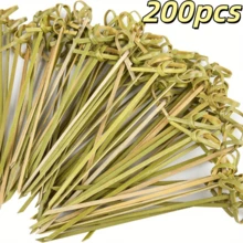 200/100pcs Bamboo Cocktail Picks With Loop, Suitable For Appetizers, Cocktails, BBQ Snacks, Club Sandwiches, Holiday Birthday Wedding Party Gifts - Multicolor - View 12
