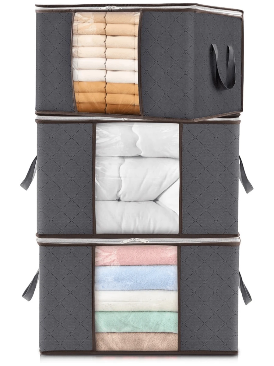 Large Foldable Clothes & Blanket Storage Bags With Clear Window And Reinforced Handles, Dust & Insect Proof For Closet Organization. - Grey - View 1