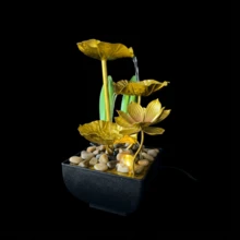 LUMIARTISAN 3-Tier USB Tabletop Fountain | Golden Lotus Leaf With Reflective Lighting | Zen Relaxation Gift - Golden Style One - View 4