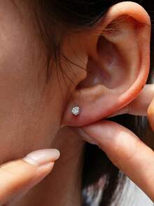 Women Fine Bridal Earrings - Round Moissanite Earrings - View 7