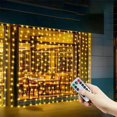 8-Function Fairy Lights, Indoor String Lights, DIY Lights, Garden Decor Hanging Lights, Home Lighting Decor, Birthday Decor Lights, Camping Decor Lights, Home Kitchen Decor Lighting, Party & Wedding Decor Lights, Holiday Lighting Decor, 1pc Valentine's Day Decor Lights, Remote Control USB Powered LED Curtain Lights, Wall Decor, Outdoor String Lights, Living Room Bedroom Kitchen Atmosphere Decoration Fairy Lights