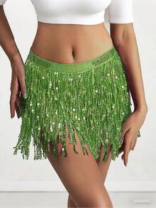 亮片裹身裙肚皮舞臀巾流苏裙闪亮流苏裙狂欢派对女装 - 彩色 - 查看 28