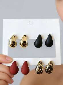 Women's 8Pcs Resin Earring Set, Minimalist Style Leopard Pattern Bean Studs, Lightweight Daily Versatile Ornaments, Ideal For Vacation Party & Valentine's Day Gift Giving - Multicolor - View 7