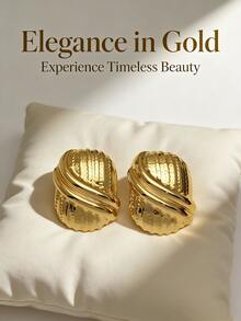 Lady's Chunky Stud Earrings - Gold-Plated Rectangular Geometric Circular Vortex Earrings, Stylish Irregular Hammered Declaration Earrings - Multicolor - View 4