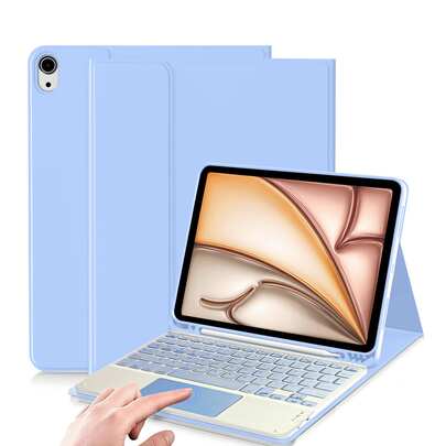 可拆卸可充电（280mAh）触控板键盘保护套，带笔槽，兼容三星 Galaxy Tab / iPad / Redmi iPad SE，磁吸式蓝牙键盘保护套（紫色）