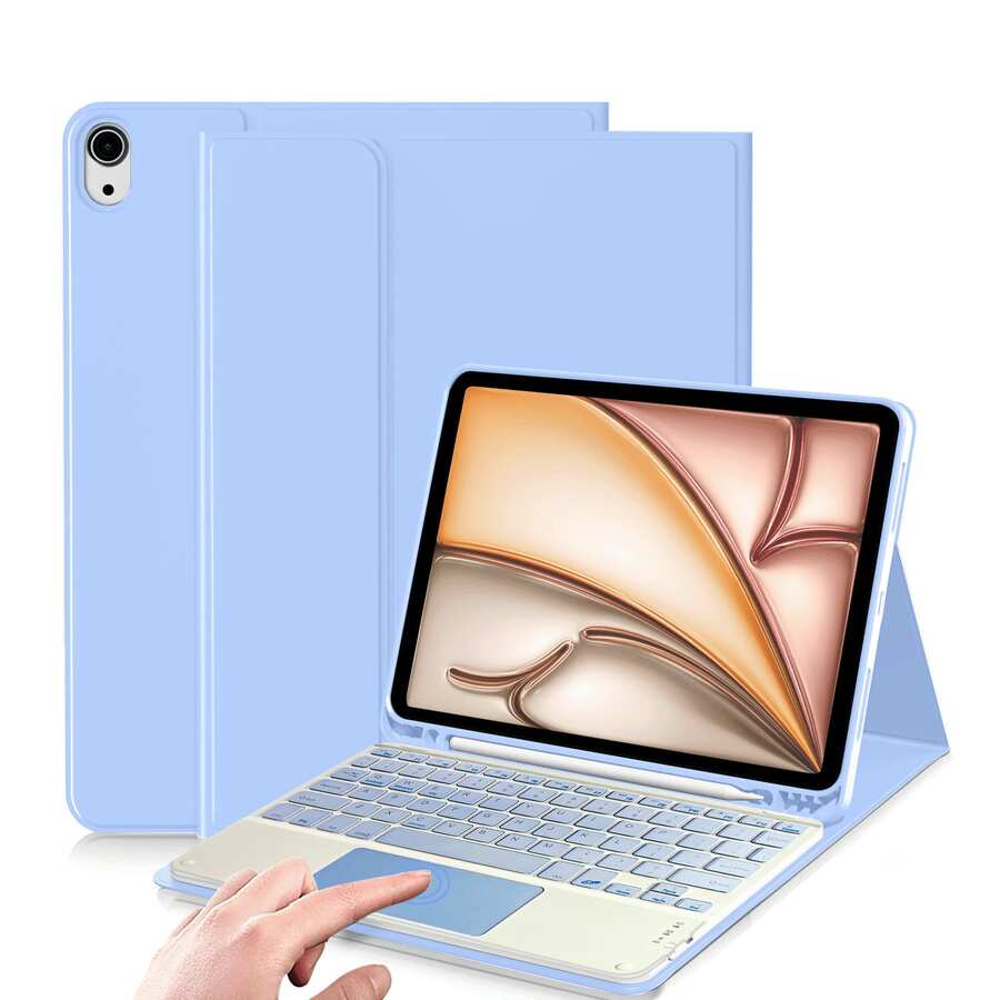 可拆卸可充电（280mAh）触控板键盘保护套，带笔槽，兼容三星 Galaxy Tab / iPad / Redmi iPad SE，磁吸式蓝牙键盘保护套（紫色） - 紫色 - 查看 1