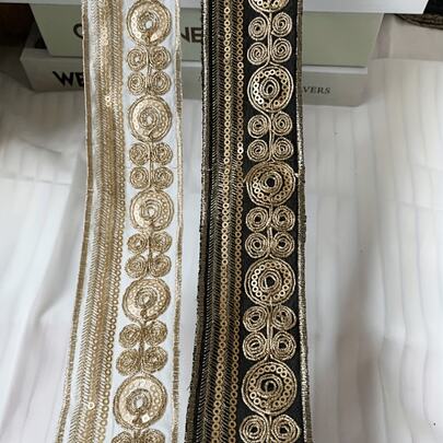 5cm/1,96 pulgadas de ancho Encaje bordado vintage, cinta de accesorio de ropa, decoración de cinturón, material de manualidades DIY, color dorado