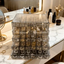 Large Capacity Jewelry Organizer Box, 3/5 Tier Transparent Drawer Jewelry Storage Case, Earring Ring Necklace Bracelet Display Holder, Portable Desktop Small Jewelry Accessories Storage Box, Perfect Gift For Women And Girls Best Friends - 透黑色 - 查看 13